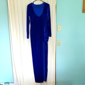 Sapphire Blue Long Sleeve Velvet Maxi Dress